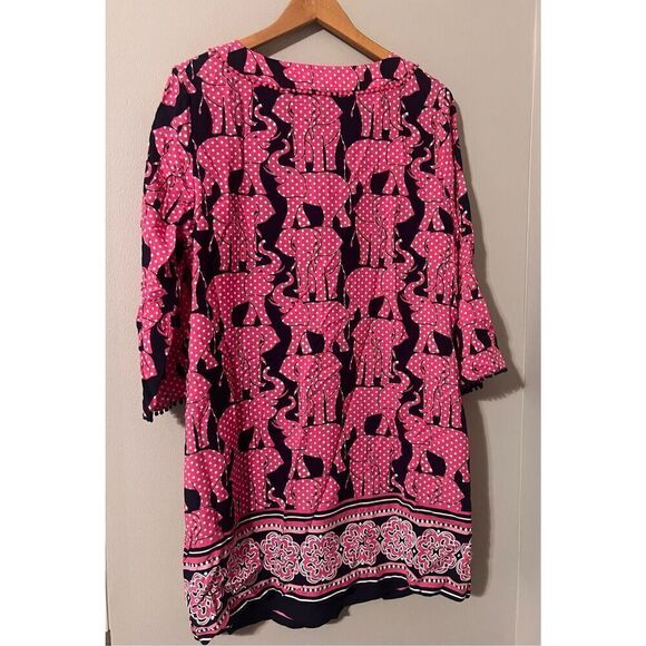 Crown & Ivy Women's 16 Half Sleeve Shift Dress Pink Polka Dot Elephant Print - Picture 2 of 10